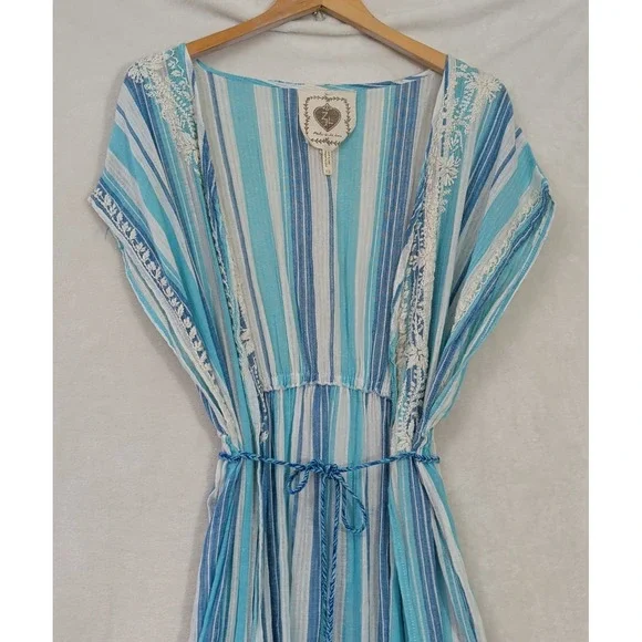Z&L Swim Cover Up Maxi Dress Women S Blue White Tassel Tie Beach Resort Vacation - Picture 3 of 12